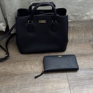 kate spade black saffiano leather tote with matching zip wallet set